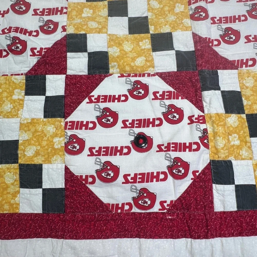 Kansas City Chiefs Handmade‎ Patchwork Quilt Throw Blanket Red Gold 59x41